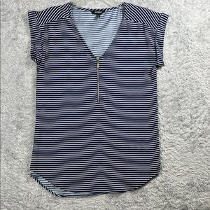 Express Zippered Blue and White Cap Sleeve Blouse